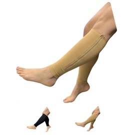 HealthyNees Seniors Care Footless 15-20 mmHg Compression Shin Calf Leg Men Women 1 Pair Zipper Sleeves (Nude, 4X-Large)