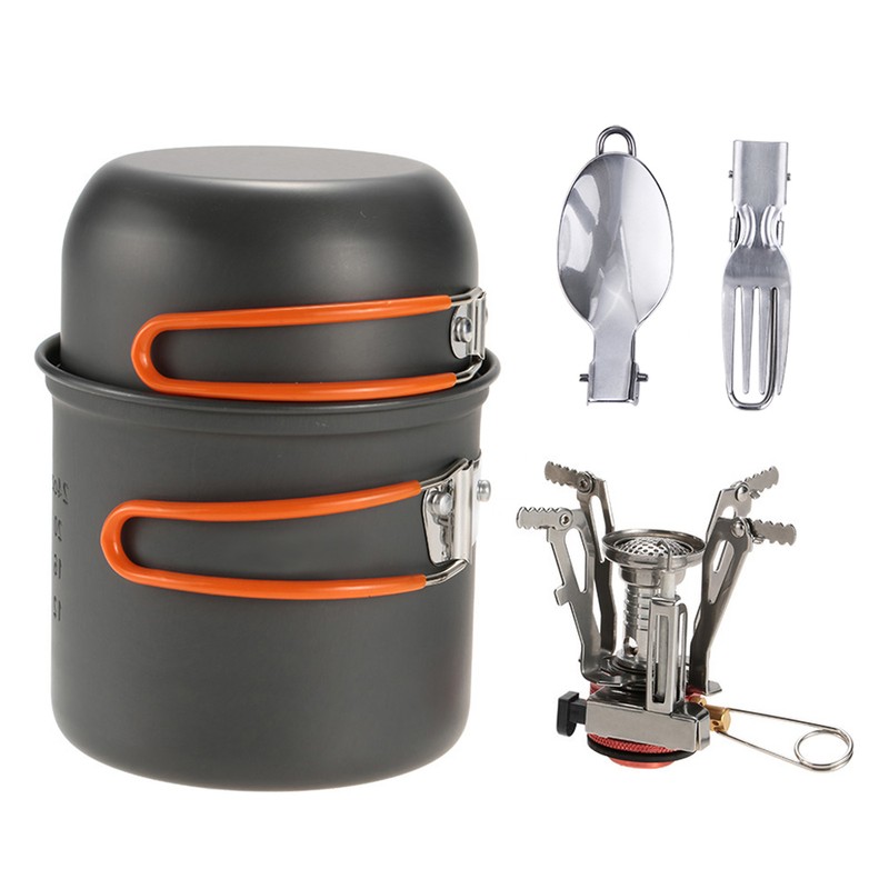 Outdoor Camping Hiking Cookware with Mini Camping Piezoelectric Ignition Stove
