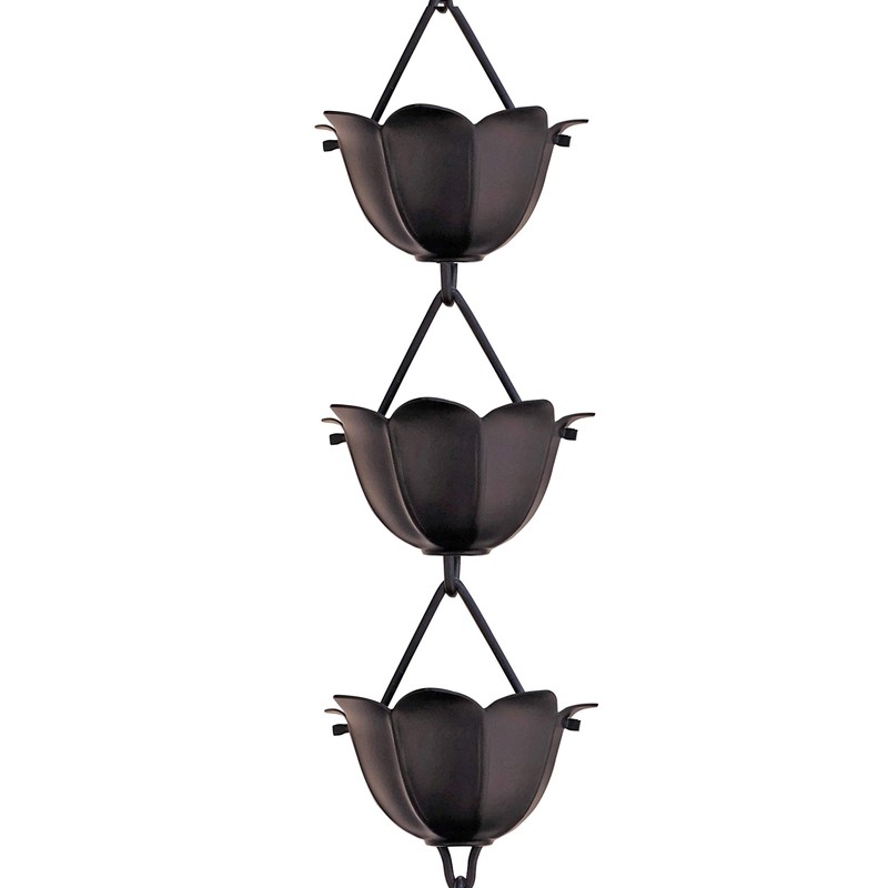Monarch Rain Chains Aluminum Lotus Black Rain Chains for Gutters