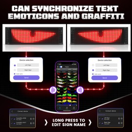VDIKKS 2PCS Synchronized Devil Eyes Light for Cars, 14.6”X3.6” Flex LED Display Screen DIY Text Animation Programmable LED Scrolling Sign for Car Windshields