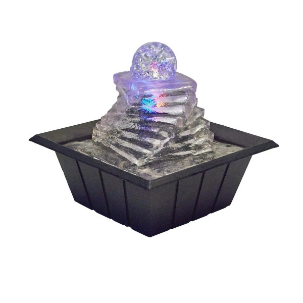 HomeRoots 8" Clear Polyresin Ice Design Tabletop Fountain With LED