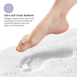 Tafts Bathroom Rugs, Extra-Thick Memory Foam Bath Mat, Ultra-Soft Chenille Microfiber, Highly Absorbent, Machine Washable, Shaggy Bath Mats for Bathroom, Non-Slip (21x32 + 20x22, 2pcs) White