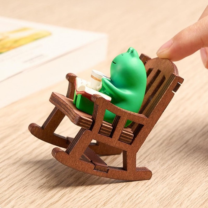 Byttlerom Cartoon Frog Rocking Chair Table Lamp Ornament Miniatures Figurines