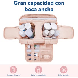 Neceser De Viaje, Bolso De Viaje Ligero De Gran Abertura Para Mujer, Organizador De Cosméticos Mullido Con Asa Para Accesorios, Artículos Esenciales Y De Aseo Personal (Rosa)