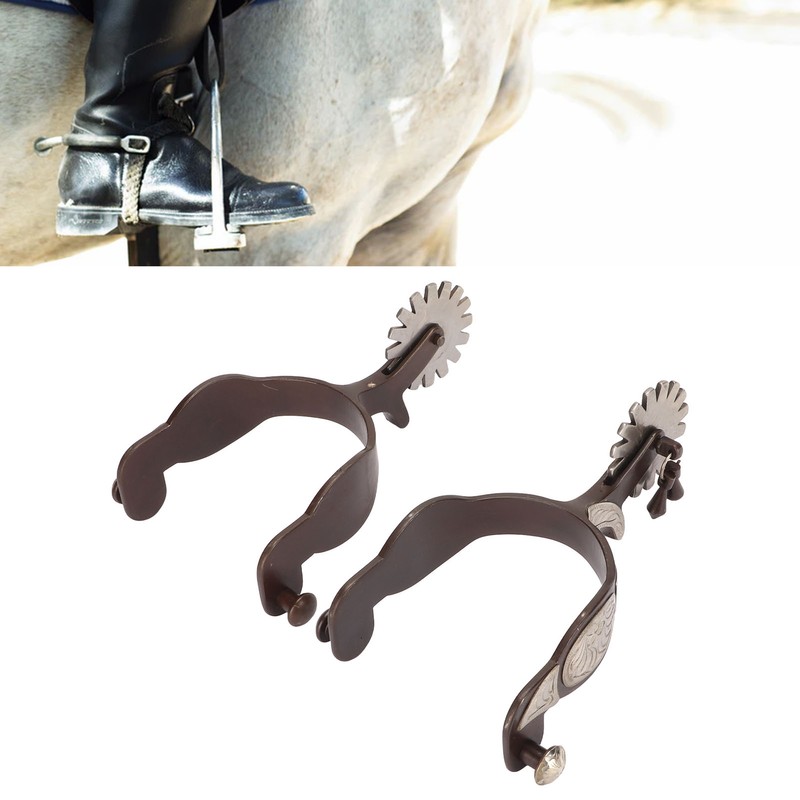 1 Pair Western Cowboy Spurs Carbon Steel Retro Floral Carving