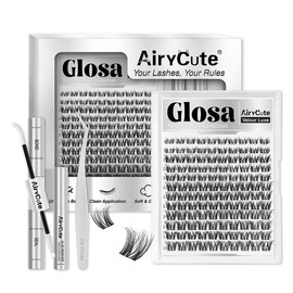 Glosa | AiryCute Velour Luxe Collection Upgrade U Lashes with Ultra-Dense, Waterproof, Long-Lasting Lashes | Vivi | Natural Daily | Beginner-Friendly DIY Lashes for a Flawless, Voluminous Look | Trendy & Must-Have Clusters:_Glosa Kit 