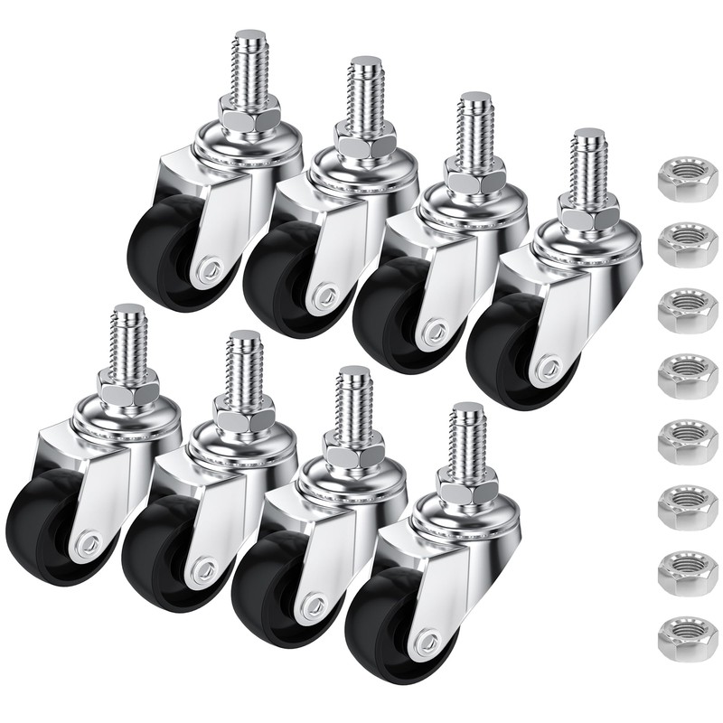 8 PCS Swivel Stem Casters,M8 Black 25mm(1 inch) Castor Wheels