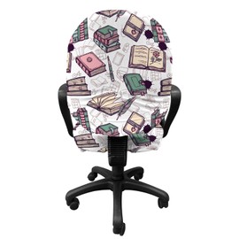 Ambesonne Retro Office Chair Slipcover, Vintage Style Old Books Pens and Related Silhouettes on Plain Background, Protective Stretch Decorative Fabric Cover, Standard Size, Pearl Multicolor