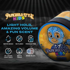 Papichulo Style Kids Texture Clay – Light Hold, Matte Finish, Adds Volume – Kid-Friendly Scent, Water-Based, Flake-Free, Easy Washout, Paraben-Free – Made in USA