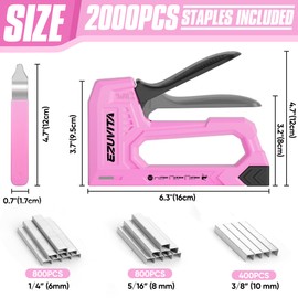 EZUVITA Light Duty Staple Gun for Wood, Pink Upholstery Staple Gun Kit with 2000pcs JT21 Staples 1/4, 5/16, 3/8 inch and Staple Remover, Stapler Gun for Crafts, DIY, Classroom, Decoration