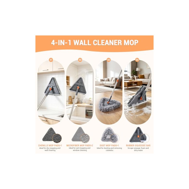 76 Inch Wall Cleaner Mop with Long Handle and 360