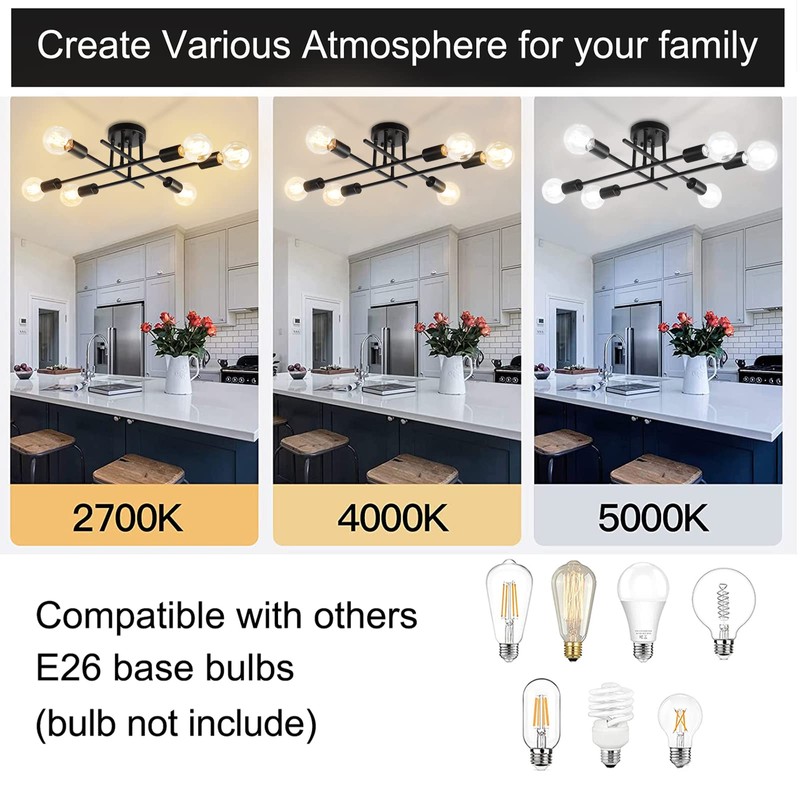Rviezza 6-Lights Semi Flush Mount Modern Ceiling Light Fixture, Industrial