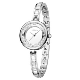 Oidea Bracelet Watch for Women: Elegant Czech Crystal Watch Round Dial Analog Quartz Iced Out Wrist Watch Waterproof Casual Dress Ladies Watches Silver