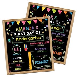 First Day and Last Day of School Chalkboard Sign with Frame,Back to School Board Sign for Kindergarten Elementary School,1st Day of School Photo Prop for Kids/Girls/Boys,14x11inches Double-Sided