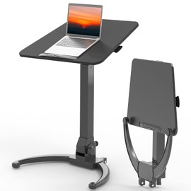 JOY worker Foldable Mobile Standing Desk, Height Adjustable Sit Stand Desk, 90° Tiltable Rolling Laptop Desk, Portable Desk with Wheels Non-Slip Mat for Home Office, Holds Up to 22lbs, Black