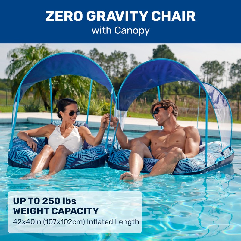 New Aqua Zero Gravity Pool Chair Float with Sunshade Canopy