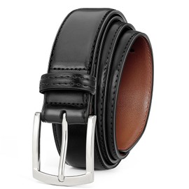 VONMELLI Men's Belt Genuine Leather Belt for Men Dress Casual Golf Jeans Pants 1 3/8" Black Silver Buckle Fits Waist 36"-42"