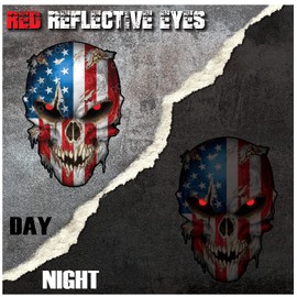 Skull Decal – Premium Skull Stickers for Trucks and Cars – American Flag Stickers with Red Reflective Eyes Skull – Cool and Unique Sniper Stickers and Decals with Military Graphic