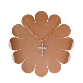 Cimenexe Bohemian Crystal Cross Choker Necklace Gold CZ Cross Pendant Necklace Rhinestone Paved Crucifix Necklace Paper Clip Link Chain Necklace Jewellery for Women and Girls Gifts, Zinc, No Gemstone