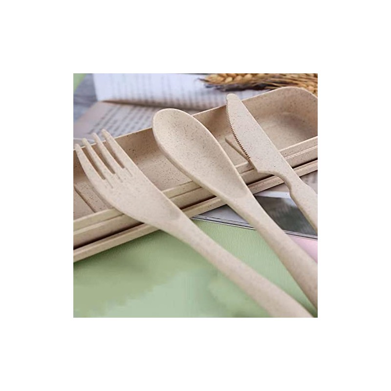 Juego de Utensilios de Viaje, Cubiertos de Paja de Trigo,