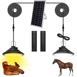 2-Pack Solar Chicken Coop Light with Timer, Barn Light for Horse Arenas, Pig Farms | 3-Mode Spectrums, IP66 Waterproof & 22ft Cord | Outdoor Lighting for Stables, Goat Sheds, Poultry Coop