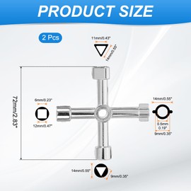 PATIKIL 4-Way Multi-Functional Utility Key, 2 Pack Universal Cross Key Stopcock 4 in 1 Triangle Square Key for Electric Water Gas Meter Cabinet Cupboard Plumbing, Silver