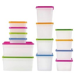 lakeland 10 Stack a Boxes Food Storage Containers 1.2L – Colourful Lids Long-Lasting Nest When Empty