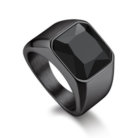 Bandmax Gemstone Signet Rings for Men, Stainless Steel Sovereign Ring Fancy Cut Cubic Zirconia Rings Emerald/Black Onyx/Ruby Ring Wedding Ring Size 11 Gift Packaging