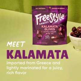 Freestyle Snacks, Olive Snack Packs - As Seen on Shark Tank - Fresh Pitted Kalamata Olives, Marinated in Extra Virgin Olive Oil, Salty Snack, Grown in Greece, All Natural, Non-GMO, 4oz (3 Pack)