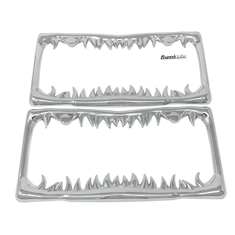 Shark Tooth License Plate Frame with Screws Caps, Set of