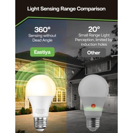 Eastiya Dusk to Dawn Sensor LED Outdoor Light Bulb, Warm White 3000K, A19 13W(100 Watt Equivalent) Bright Porch Lighting, 1200LM, Auto-On/Off Photocell Sensor for Garage Yard Patio Garden-4 Pack