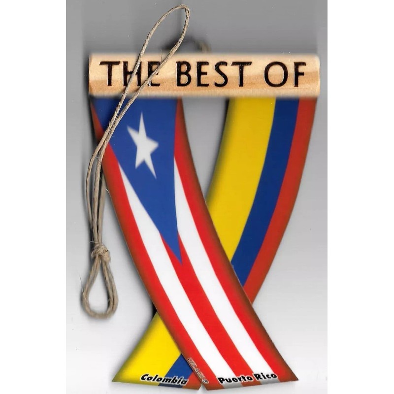 Rear view mirror car flags Colombia and Puerto Rico unity