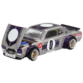 DCD Nissan Skyline 2000GT-R (KPGC10) 'Kaido Works V1' Diecast Toy Right Hand Drive #0 Silver Metallic Purple Stripes Designed