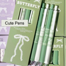 MOZXIRZ 4 Pcs Cute Retractable Pens Bowknot Gel Pens 0.5mm Fine Point Black Ink Smooth Writing Pen Office School Supplies Cartoon Kawaii Green Pen for Women (Green)