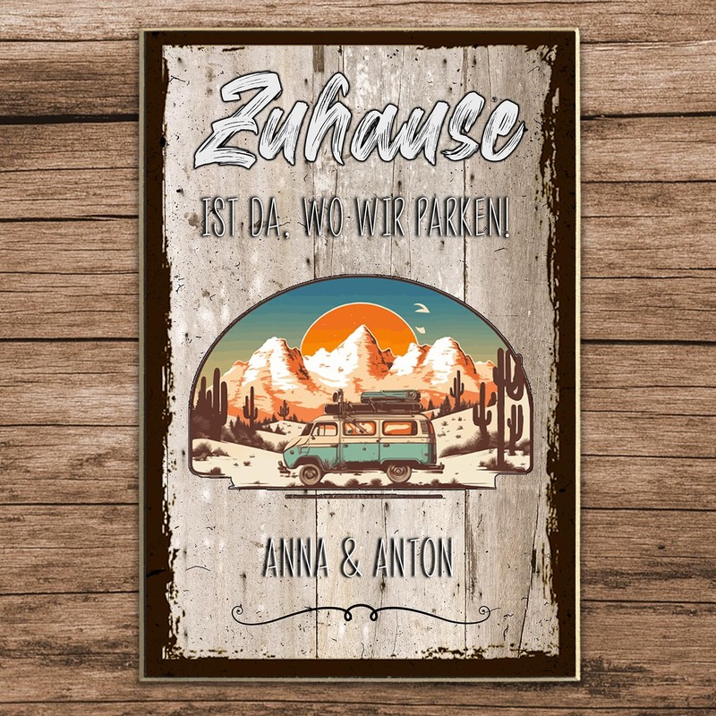 schilderkreis24: Rustic Wooden Sign - 'Zuhause ist da wo wir