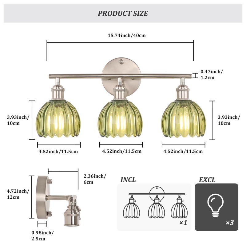 Shenmoyl Bathroom Light Fixtures, 3-Light Vanity wall Light Over Mirror