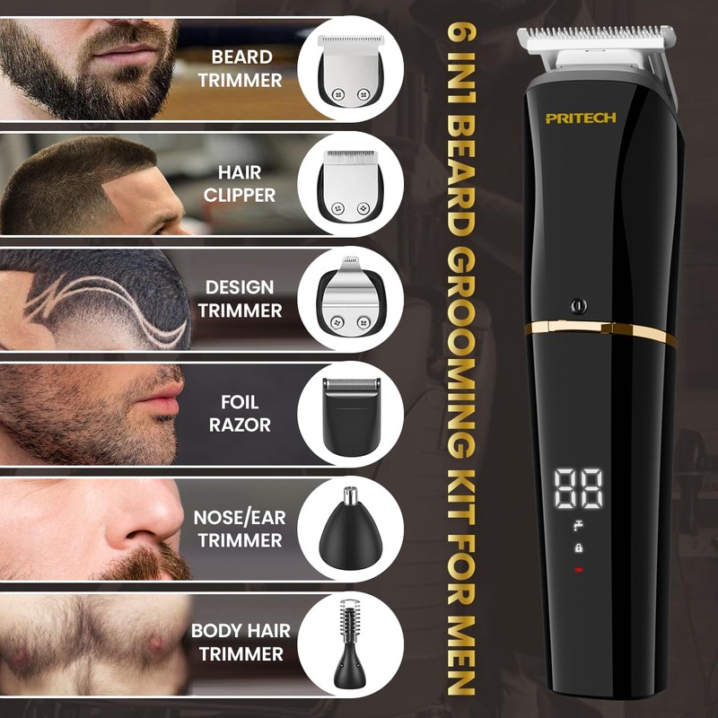 PRITECH Beard Trimmer for Men,6 in 1 Hair Clippers Kit,