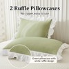 3 Pieces Green White Ruffle Frills Design Bedding Sets for