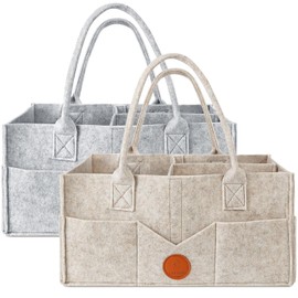 Maliton Nappy Caddy, Sturdy Portable Washable Baby Caddy with Detachable Compartments. Baby Essentials for Newborn, Khaki+Grey，2 Packs