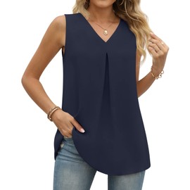 Anyally - Blusa sin mangas de gasa de verano para mujer, estilo casual, holgada, cuello en V, para el trabajo, Sin Mangas/Azul Marino, 3X-Large