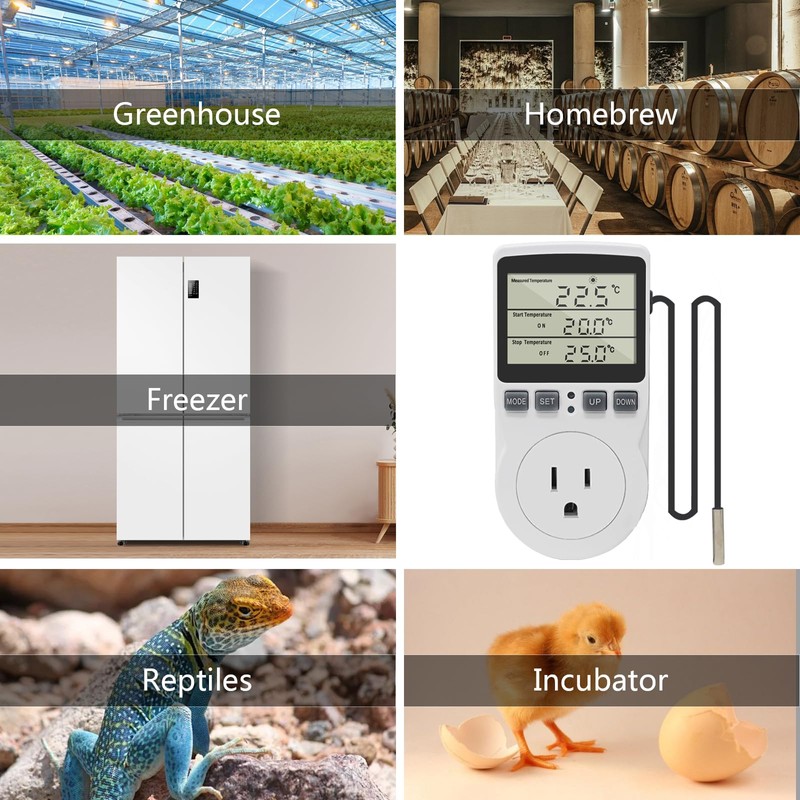 KETOTEK Digital Thermostat Outlet Plug Temperature Controller Outlet Socket 120V