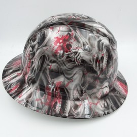 Wet Works Imaging Customized Pyramex Full Brim Blood Skulls Hard Hat with Ratcheting Suspension White