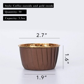 Party Hippo Cupcake Cups, 3.5 Oz 50 pcs Disposable Foil Muffin Liners, Gold Cupcake Baking Cups, Ramekin Aluminum Cupcake Tip Pan Ramekin Holders, Little Baking Cups (Coffee)