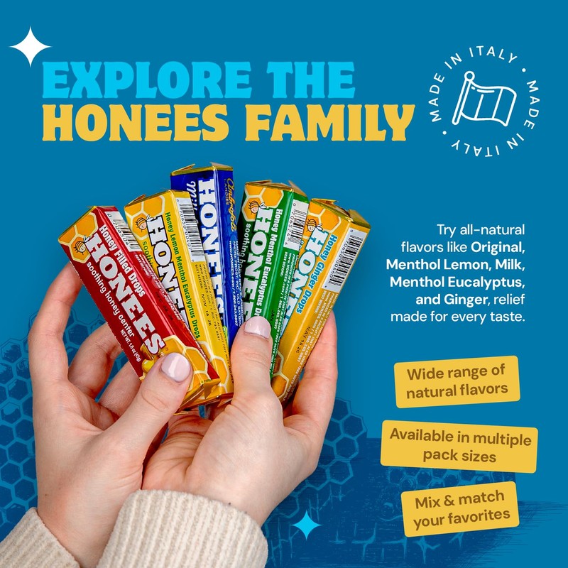 Honees Filled Honey Ginger Drops, Natural Cough Drops- Pure Ginger