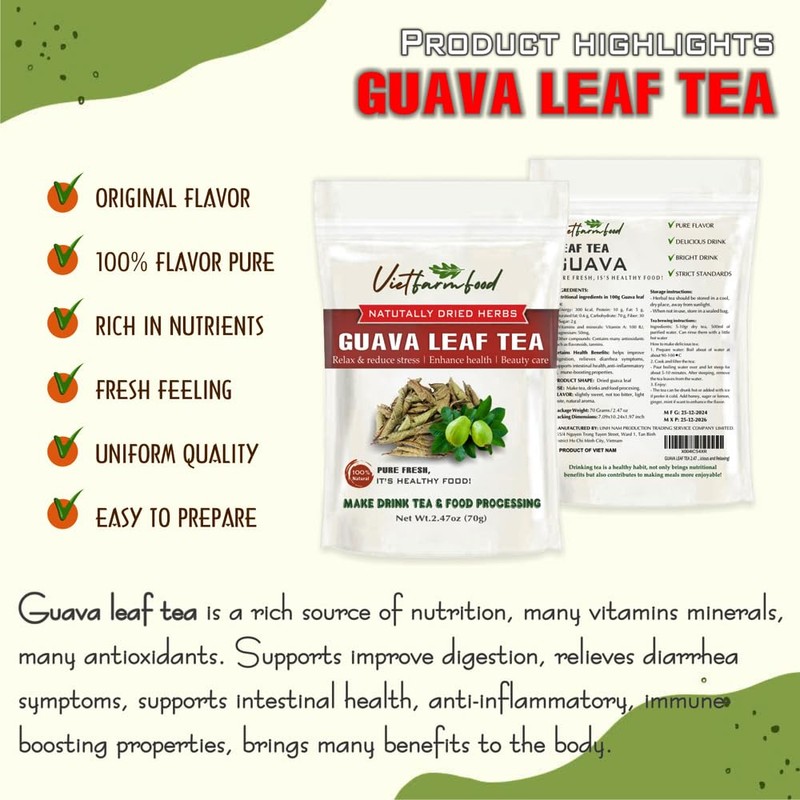 GUAVA LEAF TEA 2.47 Oz (70g) VIETFARMFOOD: 100% Pure Convection