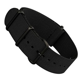 Black Infantry Military MoD NATO Nylon Fabric G10 4 Rings Watch Strap Band Black Buckle (22mm)