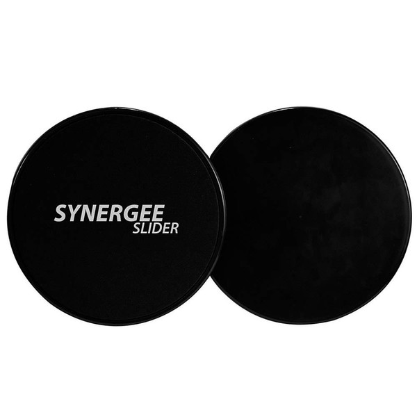Synergee Jet Black Gliding Discs Core Sliders. Dual Sided Use on Carpet or Hardwood Floors. Abdominal Exercise Equipment