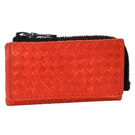 SORATINA #SW-36095 Men's Horse Leather Mesh Key Case with Riri Zippers, orange
