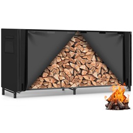 Gtongoko 8FT Firewood Rack Outdoor with Cover, Heavy Duty Wood Storage Racks with 600D Oxford Weather Resistant Waterproof Fabric Cover, Outdoor Firewood Holder