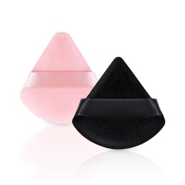 Velvet Duo Soft Reusable Triangle Makeup Powder Puffs 2pcs (Soft Pink & Midnight Black)